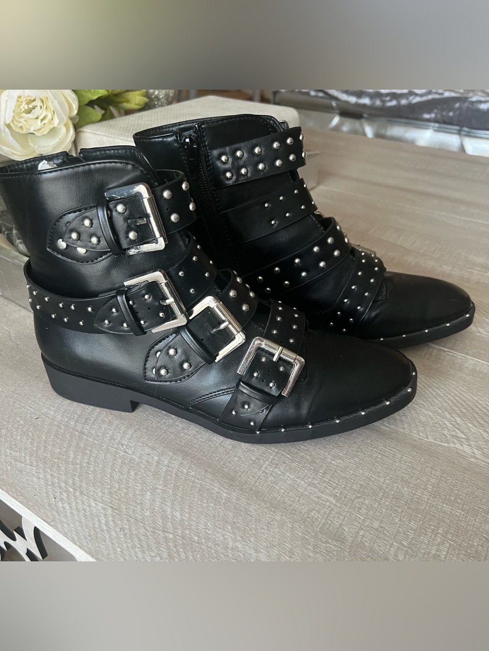 Hot Topic Black Studded Buckle Ankle Boots